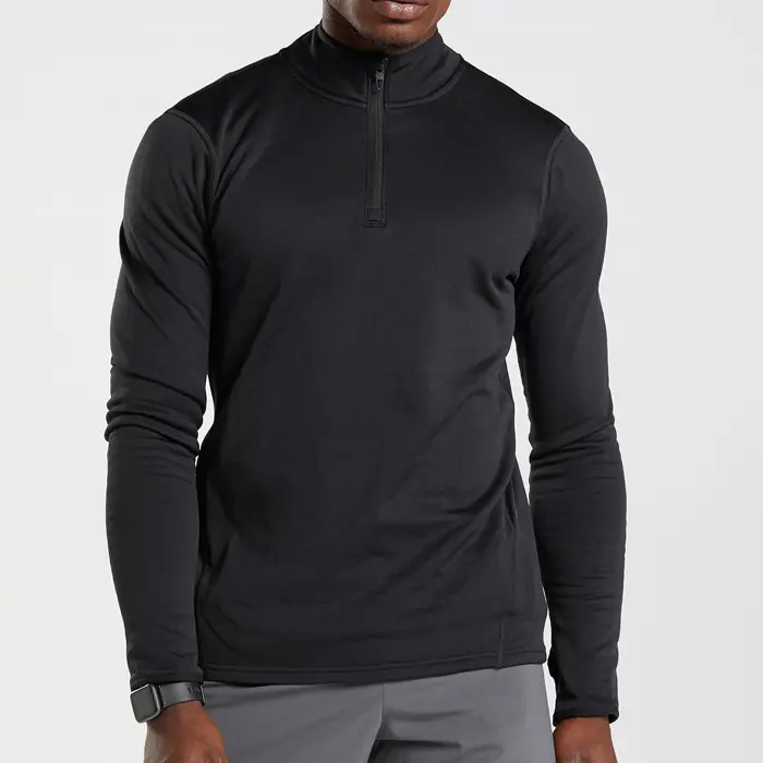 Wholesale Custom Mens Slim Fit Black Athletic Quarter Zip Sports Top