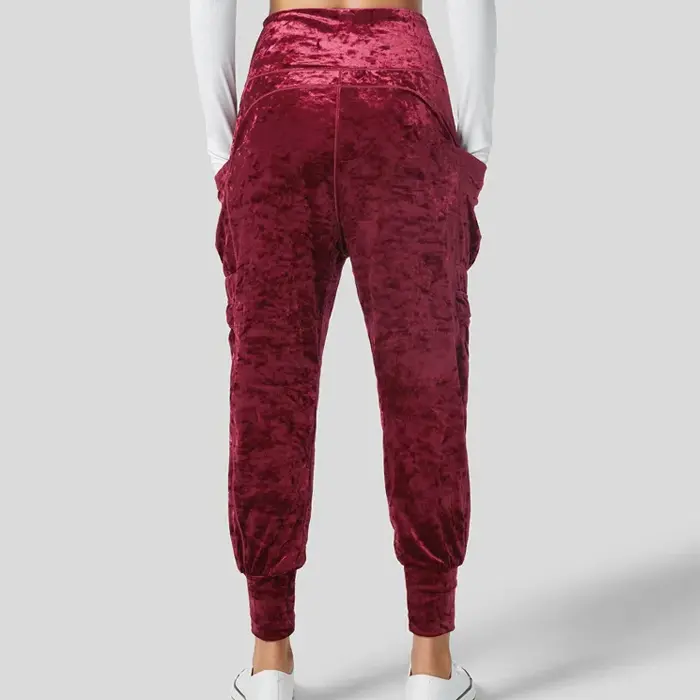 High quality Custom shiny sweat pants wholesale polyester spandex loose fit fringe cargo pants women