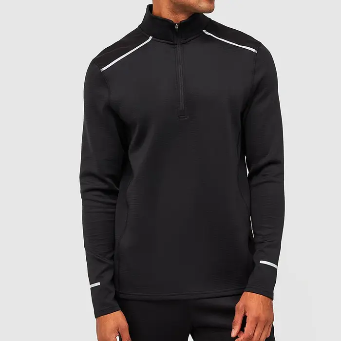 Wholesale Lightweight Polyester Spandex Custom Men Black Quarter Zip Pullover Tops