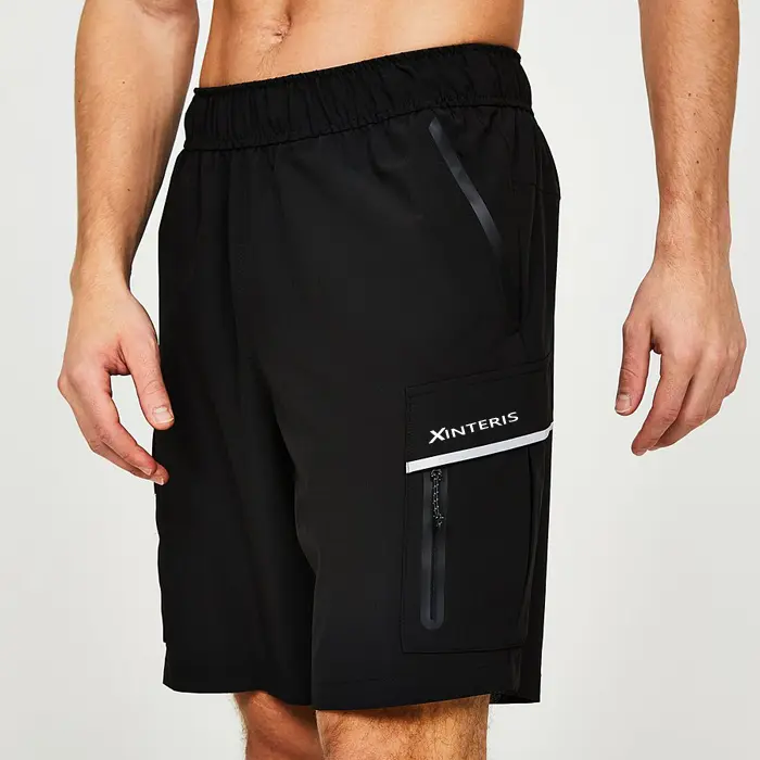 High Quality Custom Reflective Logo Loose Fit Black Cargo Shorts Men