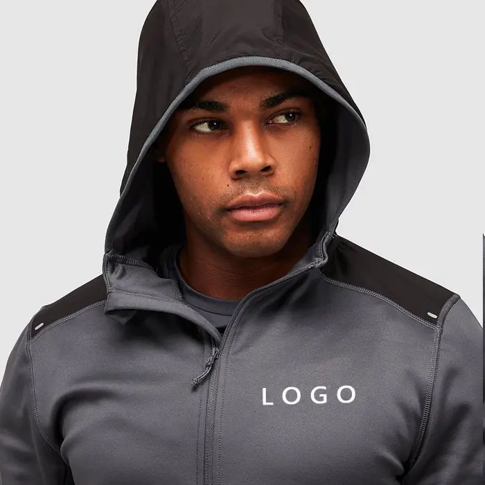 Fashion Sportswear Custom Polyester Knitted Slim Fit Men Full Zip Up Heavyweight Hoodies