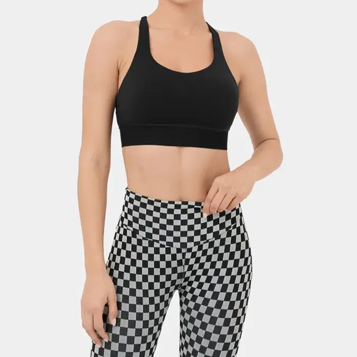 Wholesale high quality fitness yoga wear Custom fashion black ribbed gym sports bra