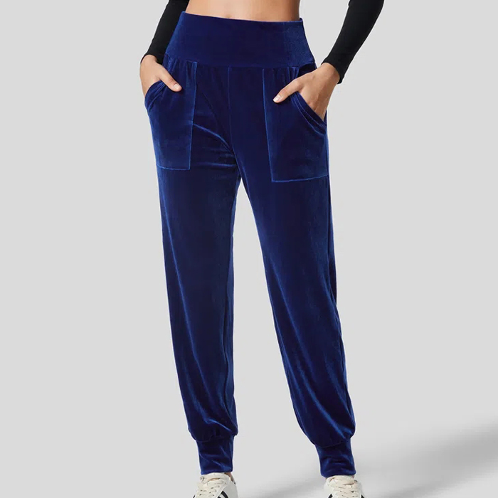High waist Custom women velvet cargo sweat pants with big pockets