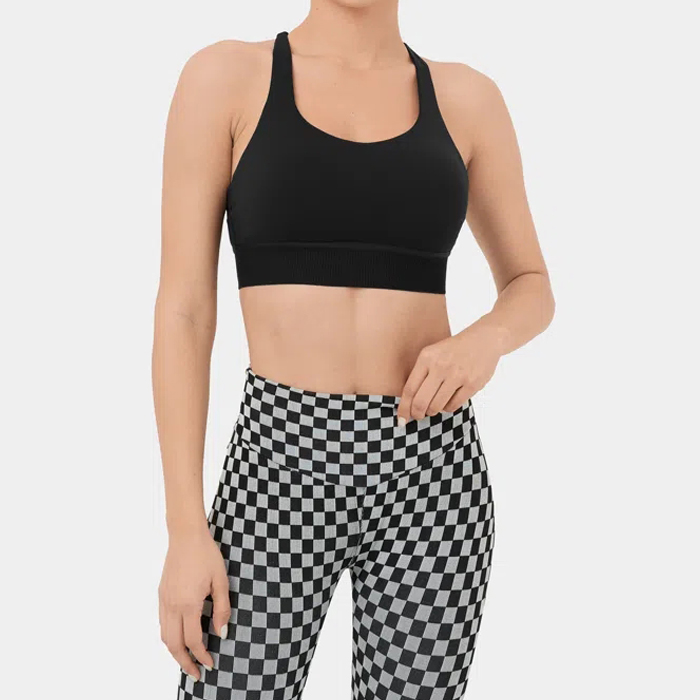 Wholesale high quality fitness yoga wear Custom fashion black ribbed gym sports bra