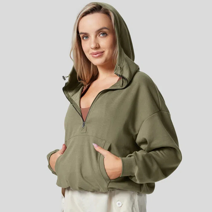 Custom Plain oversize half zip Crop hoodies for women