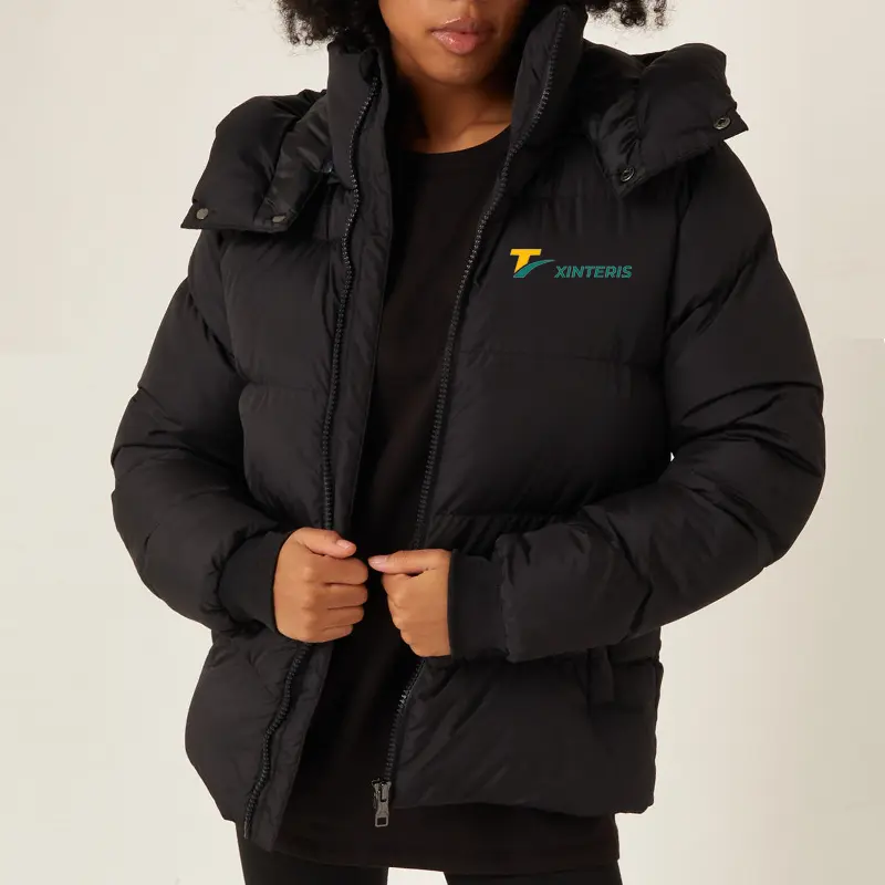 Women Puffer Jacket Custom Logo Full Zip Black Winter Coats