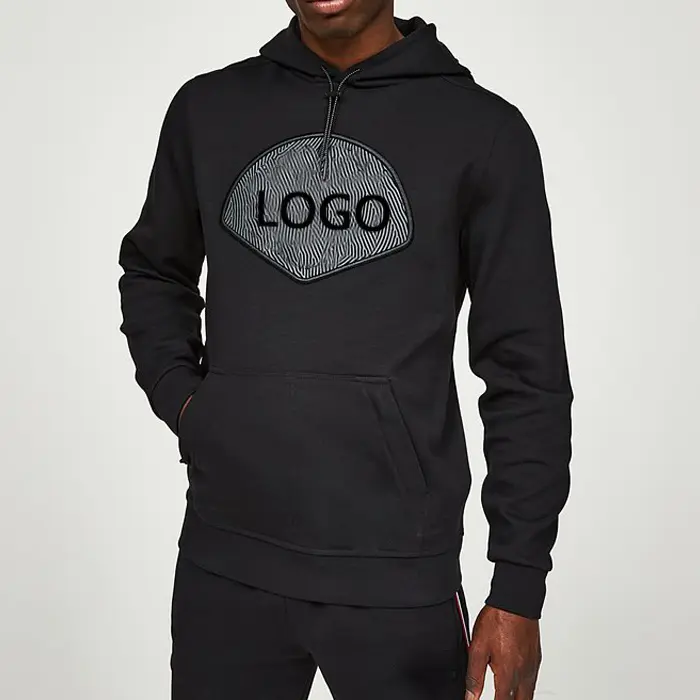 Custom 3d Embroidered Logo Design Drawstring Heavy Weight Knitted Men Pullover Hoodies