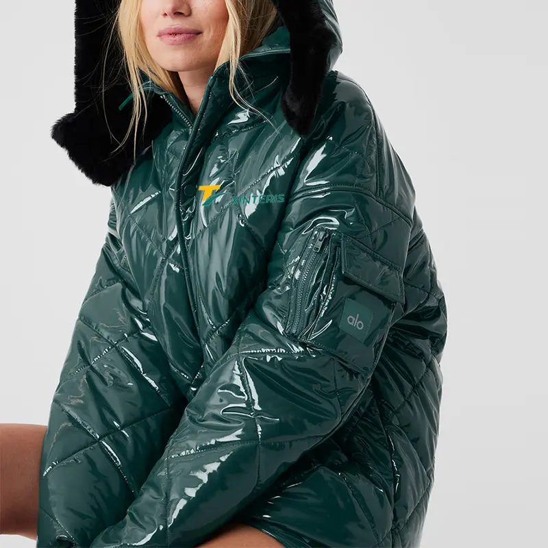 Hot Sell Waterproof Shinny Polyester Winter Puffer Jackets For Women