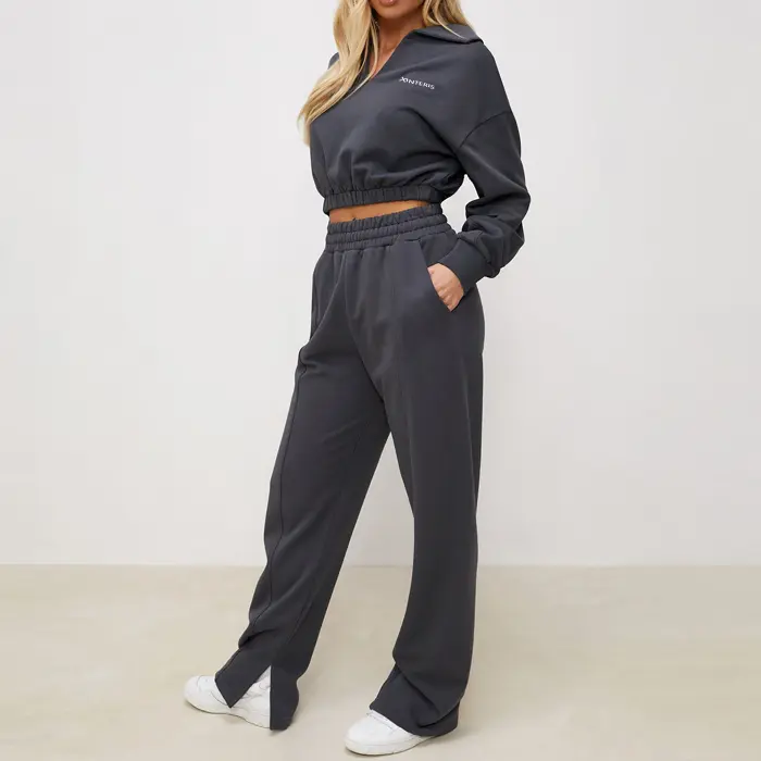 Crop Tracksuit Wholesale 100% Cotton Women Two Pieces Workout Track Suits