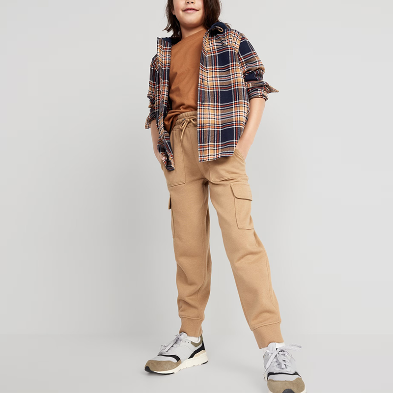 Junior Cargo Sweatpants Drawstring Waist Kids Cotton Jogger Pants