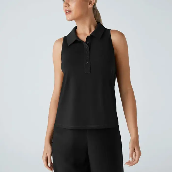 High quality Custom women polo crop tops Wholesale black workout button tank top