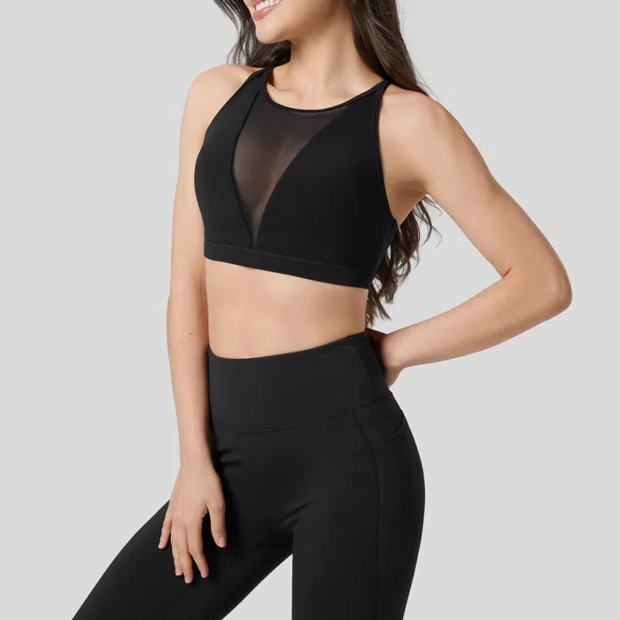 High impact mesh spliced yoga wear custom padded fitness striped sports bra women