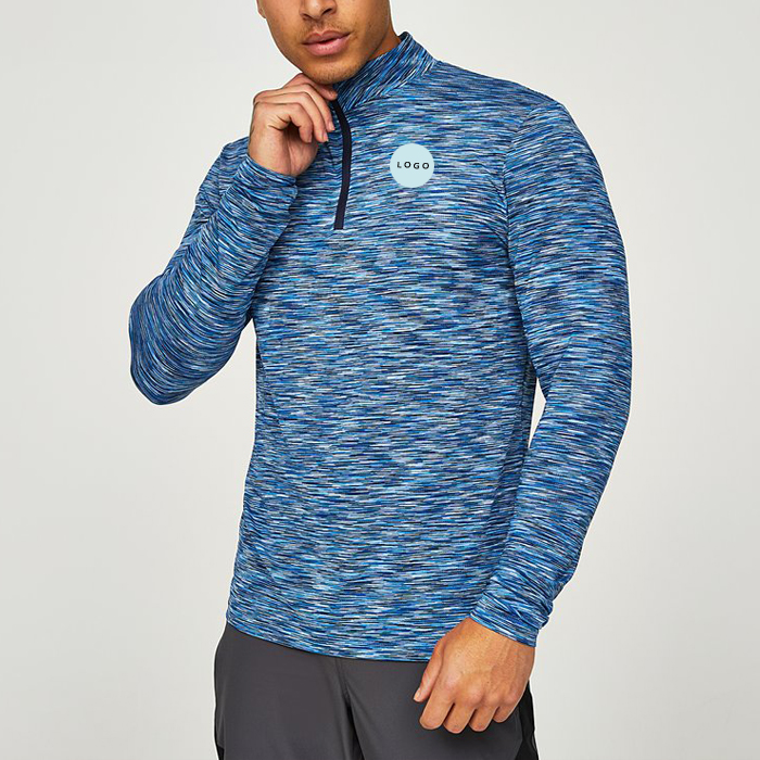 Wholesale Colorful Polyester Fabric Customized 1/4 Zip-Up Fitness Gym Shirts For Men