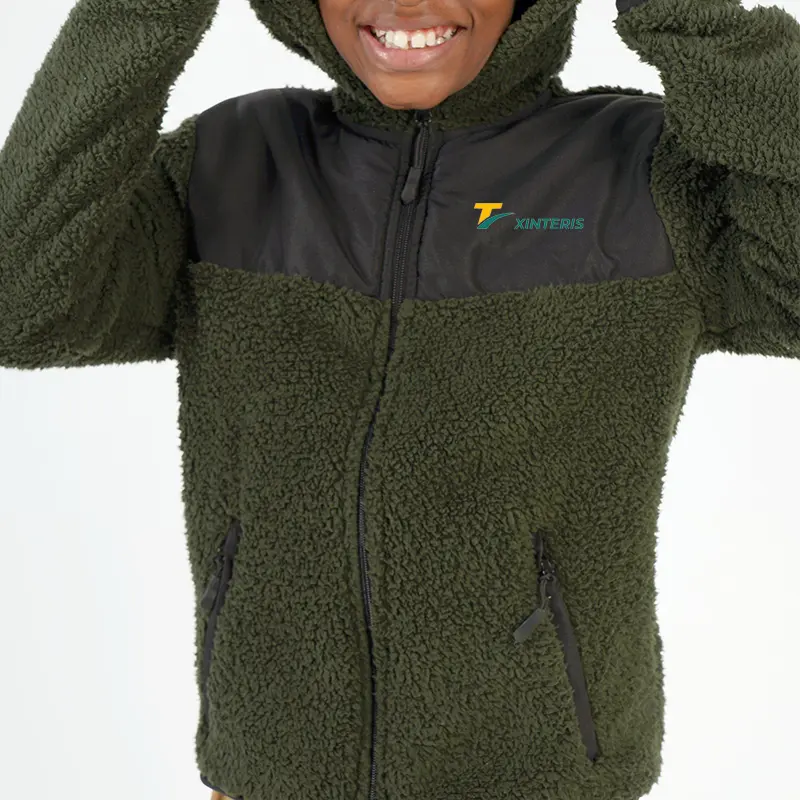 100% Polyester Contrast Color Full Zip Up Fleece Gym Jackets For Junior