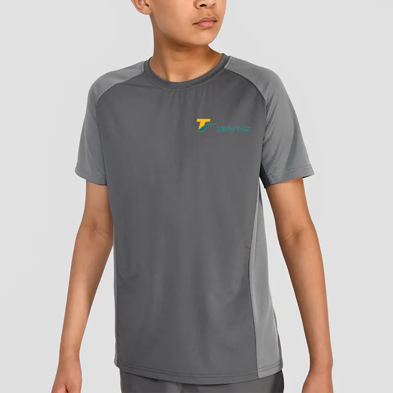 Contrast Color Reflective Strip O Neck Athletic T Shirts For Junior