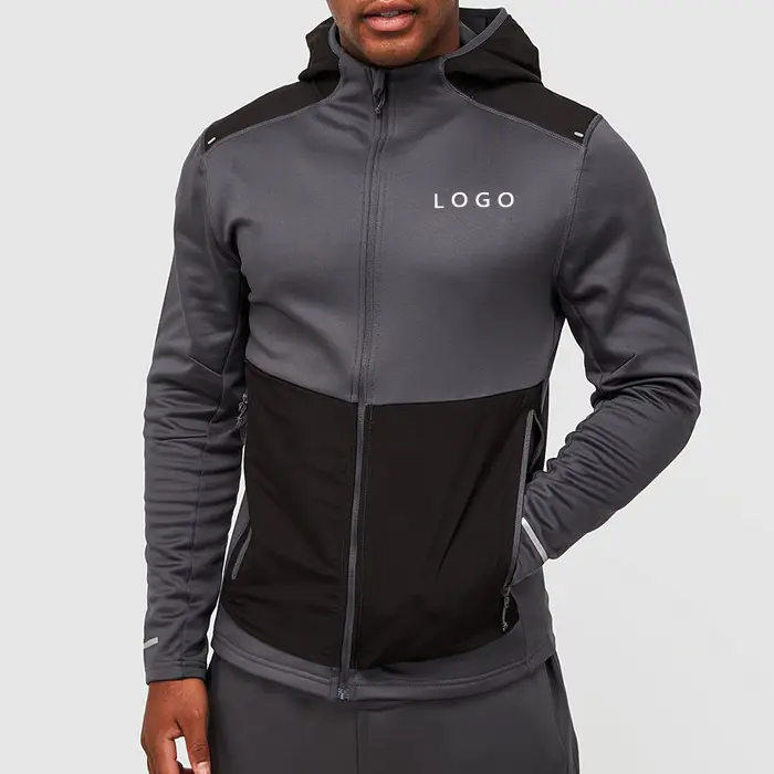 Fashion Sportswear Custom Polyester Knitted Slim Fit Men Full Zip Up Heavyweight Hoodies