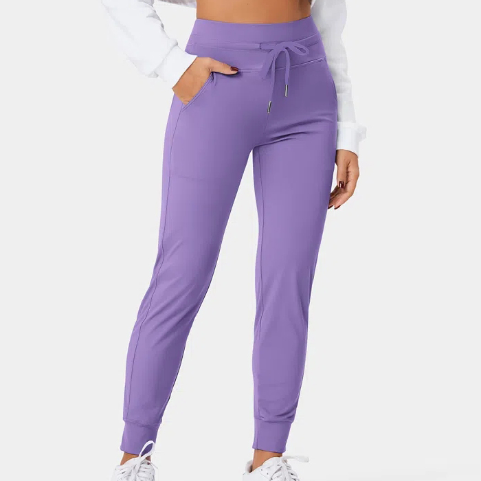 Custom drawstring sweat pants women straight leg plain polyester knitted jogger pants