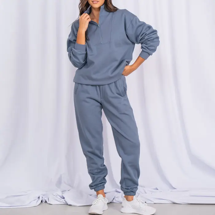 Cotton Tracksuits Custom Half Zipper Women Workout Gym Sports Track Suits