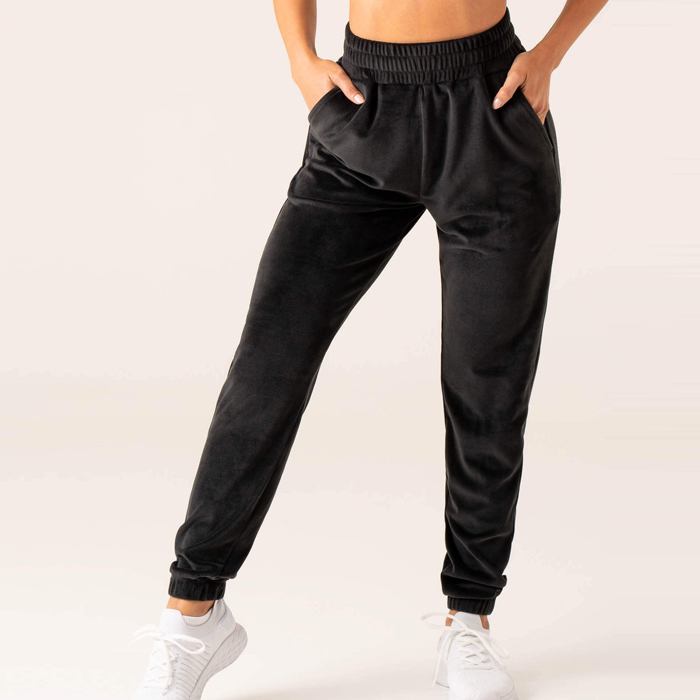 Custom polyester Slim fit drawstring tapered velour sweat pants for women with pockets