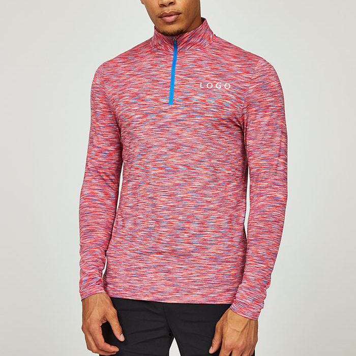 High Quality Custom Polyester Spandex Knitted Workout Dry Fit Quarter Zip Shirt Men