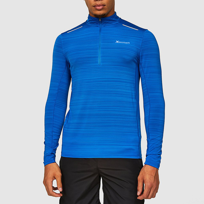 Hot Sale Custom Reflective Stripe Design Nylon Spandex Slim Fit 1/4 Zip Long Sleeve T Shirts Men