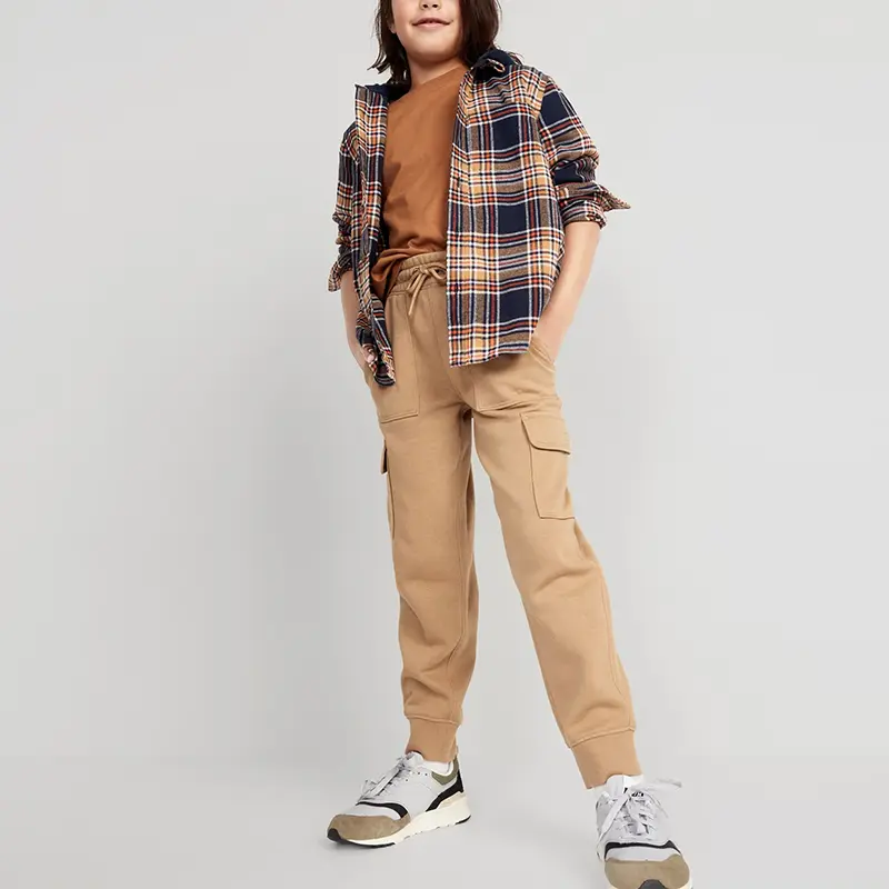 Junior Cargo Sweatpants Drawstring Waist Kids Cotton Jogger Pants