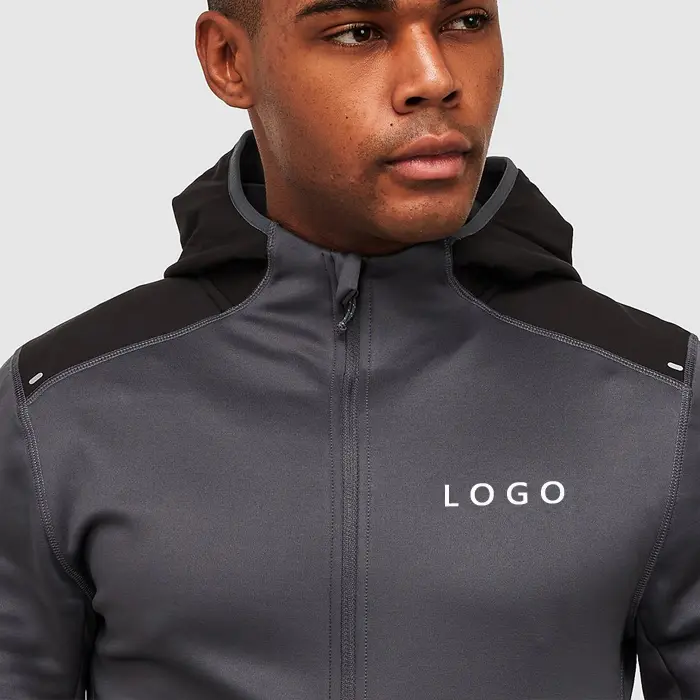 Fashion Sportswear Custom Polyester Knitted Slim Fit Men Full Zip Up Heavyweight Hoodies