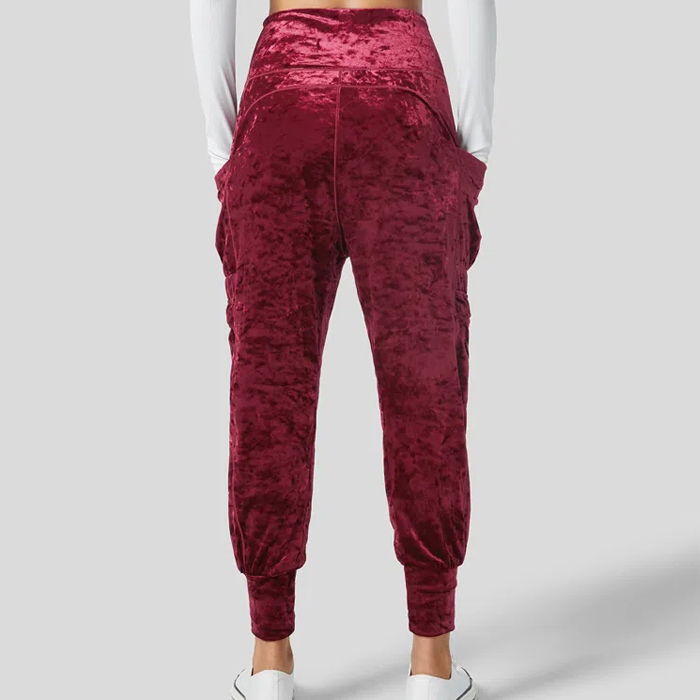 High quality Custom shiny sweat pants wholesale polyester spandex loose fit fringe cargo pants women