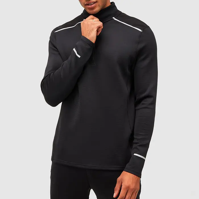 Wholesale Lightweight Polyester Spandex Custom Men Black Quarter Zip Pullover Tops
