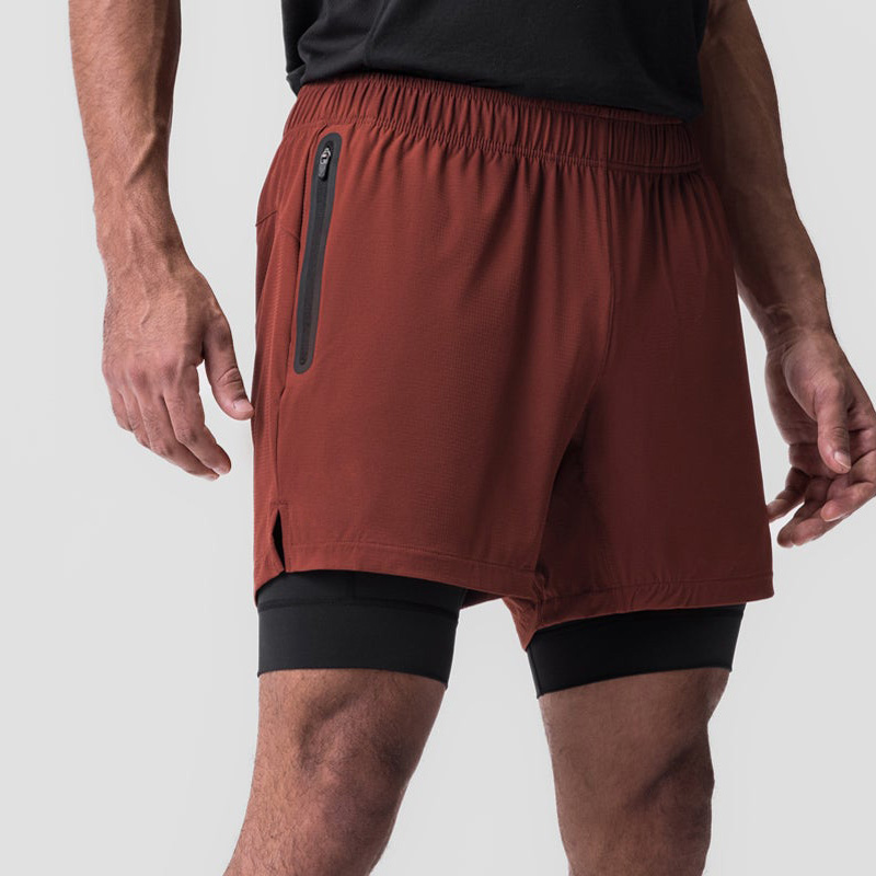 High Quality Custom Zipped Pockets 2 In 1 Running Shorts For Men