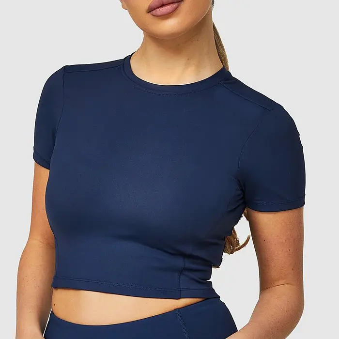 High impact short sleeve Sport crop tops custom printing fitness tight plain t shirts for women